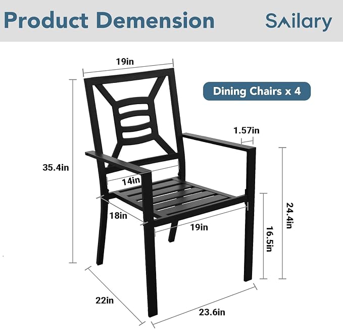 Patio Dining Chairs Set of 4, Stackable Outdoor Metal Chairs High Back, All Weather Dining Furniture Set for Garden, Backyard, Porch