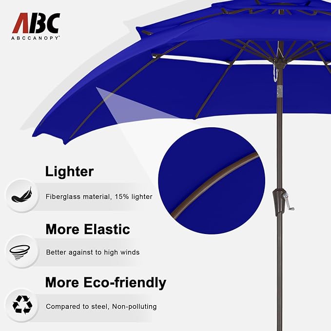 ABCCANOPY 9Ft 3 Tiers Market Umbrella, Outdoor Table Umbrella for Patio, Deck, Backyard (Blue)