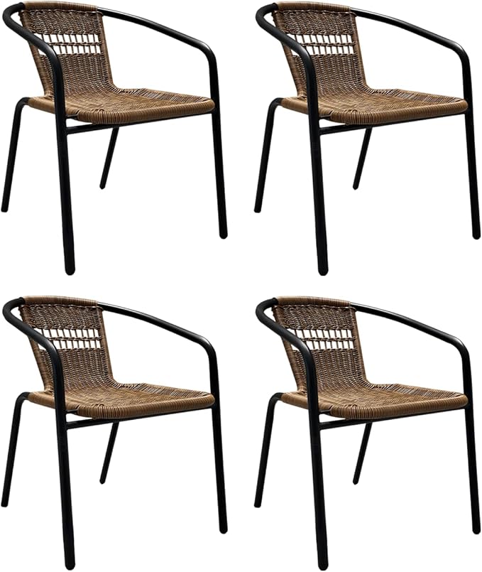 4 Piece Patio Chairs Set, Stackable Outdoor Rattan Chairs, Weatherproof Wicker Patio Seating for Balcony, Porch, Lawn, Small Patio Furniture Set for Backyard, Garden, Poolside, Brown