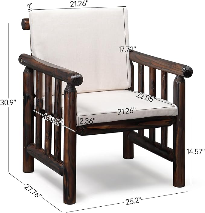 VINGLI Outdoor Patio Furniture Sets 4-Piece, Fir Wood Patio Couch Sets w/Coffee Table, Outdoor Conversation Sectional Set with Removable Cushion for Garden, Lawn, Balcony (Cabonized Color)