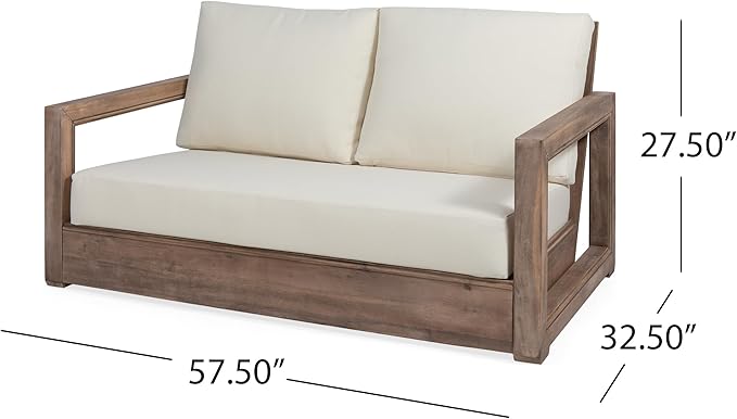 Christopher Knight Home Rammus 2 Pieces Outdoor Conversation Set, Acacia Wood Chat Set, Rectangular Coffee Table and Patio Loveseat Sofa, Slat Design Patio Furniture Set for Garden, Beige + Brown