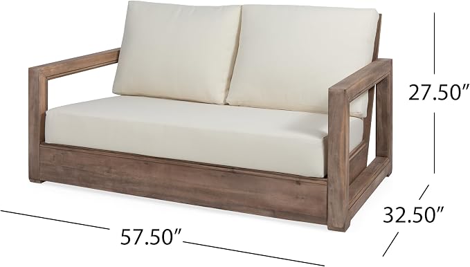 Christopher Knight Home 5-Piece Patio Furniture Set, Acacia Wood Outdoor Sofa Set with 3-Seater Couch, Loveseat, 2 Swivel Rocking Chairs & Coffee Table, Deep Seat Patio Conversation Set, Brown+Beige
