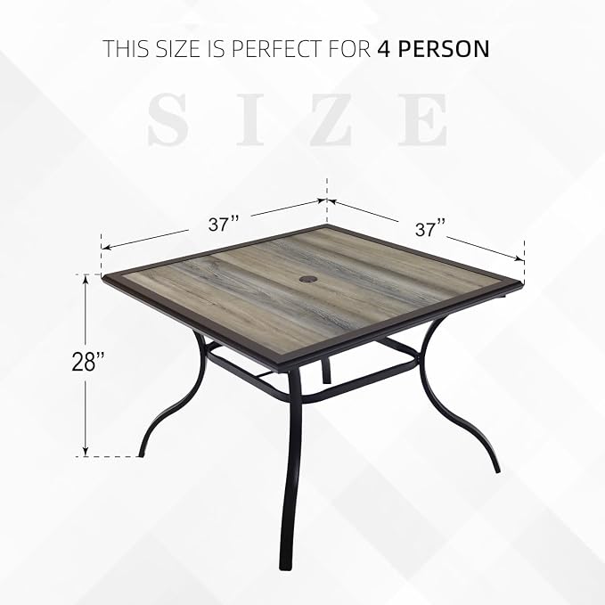 37" Outdoor Patio Table,Square Patio Dining Table with Laminated Top & 1.6" Umbrella Hole,Brown Frame