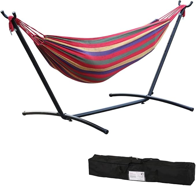 9FT Portable Hammock with Stand, 2 Person Large Durable and Stable Hanging Hammock Chair for Indoor Outdoor Backyard Decor Bed Patio Garde Lawn w/Carrying Case 300 Lb Capacity,Red
