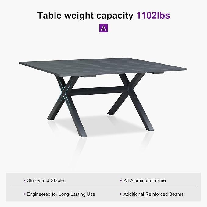 PURPLE LEAF 9 Pieces Outdoor Dining Set Patio Furniture Set with Large Aluminum Table and French Bistro Chairs for Garden Backyard Deep Blue Patio Dining Set