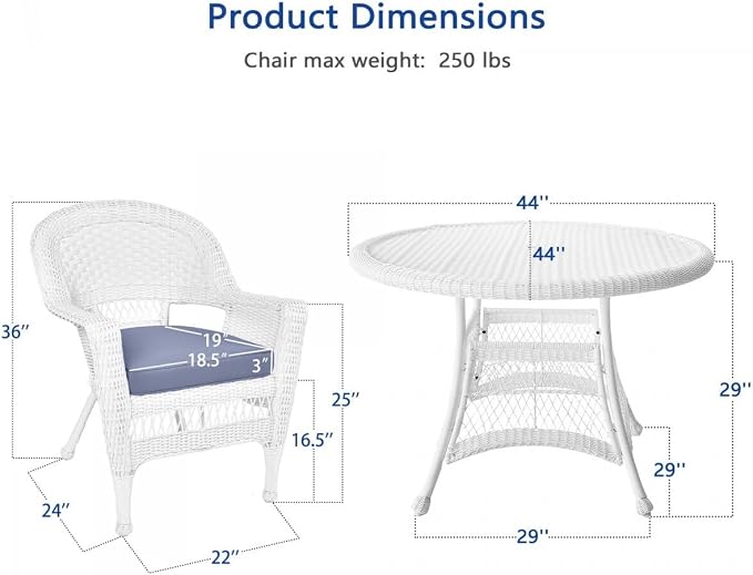 Jeco Outdoor Dining Set - Wicker Patio Furniture with Cushions White