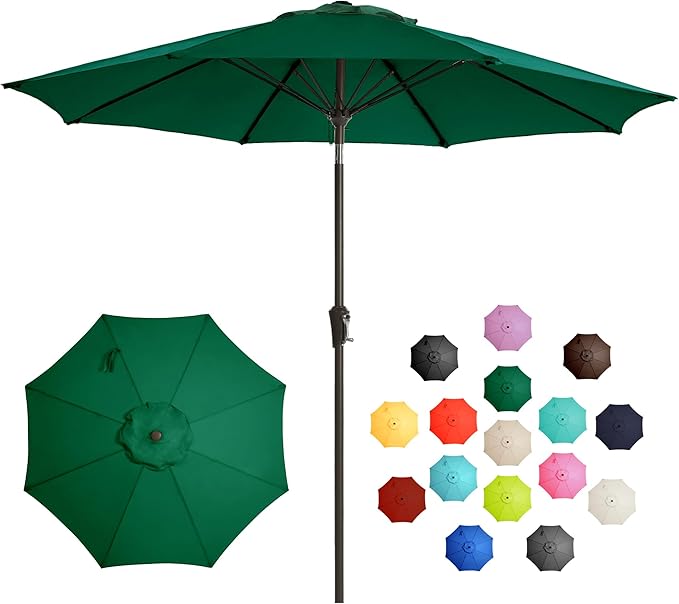 LOUNZY 9FT Large Outdoor Patio Umbrella Table Umbrella-UV Resistant,Easy Push Button Tilt and Crank,8 Sturdy Fiberglass Ribs Pool Umbrella for Patio,Backyard,Deck,Yard,Market