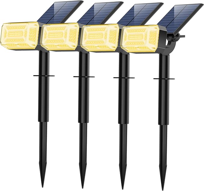 WENATY Solar Spot Lights Outdoor, 102 LED Solar Garden Yard Spotlight Waterproof Landscape Flood Powered Lights with Adjustable Light & Panel, 4 Lighting Modes for Pathway Driveway, 4 Pack(Warm White)