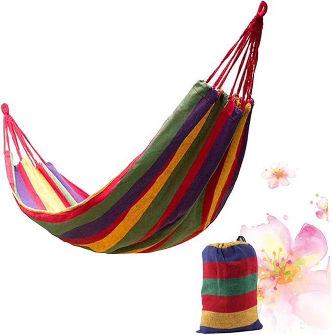 INOOMP Double Thickened Canvas Outdoor Hammock with Two Binding Ropes and Carry Bag Lightweight Camping Swing Chair in Red for Travel Backpacking Relaxation
