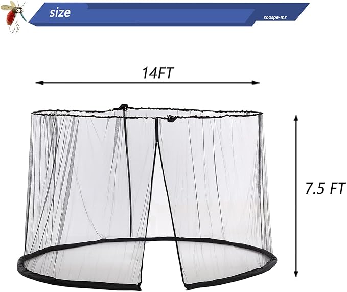 Mosquito Netting For 13/14/15FT Patio Umbrella Double-Sided, Screen Walls Zipper Double Door Black