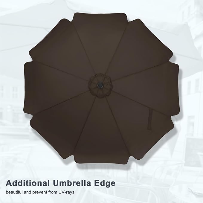 MASTERCANOPY 9ft Patio Umbrella with Valance, Crank and Tilt – 8 Ribs Outdoor Market Umbrella, UV/Fade Resistant, Waterproof Canopy with Wind Vent for Garden, Deck, Backyard, Pool (Brown)
