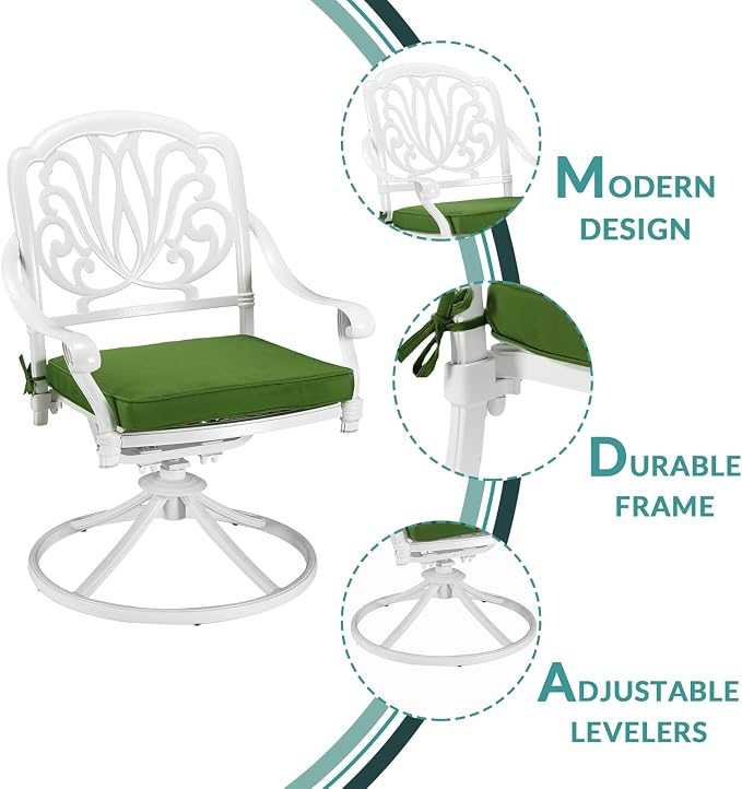 MEETWARM 9-Piece Outdoor Patio Dining Set, All-Weather Cast Aluminum Patio Conversation Set for Backyard Garden Deck with 8 Cushioned Swivel Rocker Chairs, 1 Oval Table, 2" Umbrella Hole, White