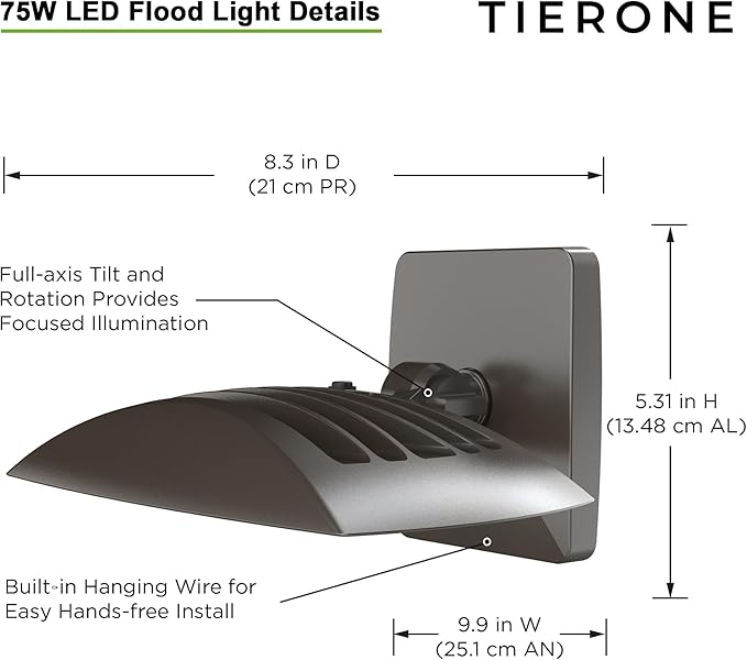 LED Outdoor Flood Light with Dusk to Dawn Photocell 75W Outdoor Security Light for Gardens Yards UL Listed 4000k Residential Full Cutoff Wall Pack 180° Adjustable Knuckle 8400LM Dark Bronze 4 Pack