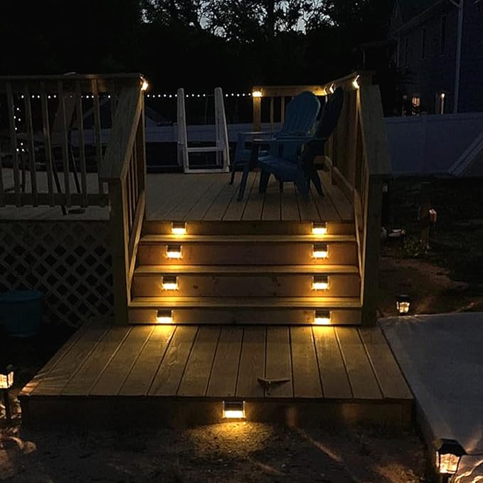Solar Lights for Steps Deck Solar Stair Light Outdoor Waterproof Stainless Steel LED Fence Light for Garden Patio Pathway, 6 Pack, Warm White