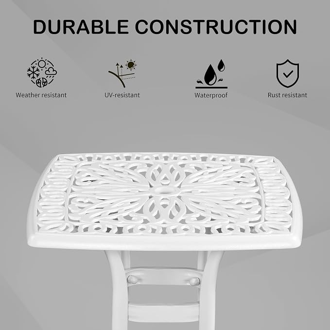 VINGLI 21" Cast Aluminum All Weather Round Patio Coffee Table Porch Bistro End Table (White)