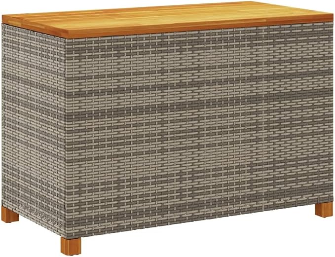 Patio Storage Box, Deck Box Organization and Storage, Deck Storage Container Box for Patio Furniture,Outdoor Cushions, Pool Supplies, Gray 43.3"x21.7"x24.8" Poly Rattan Acacia Wood