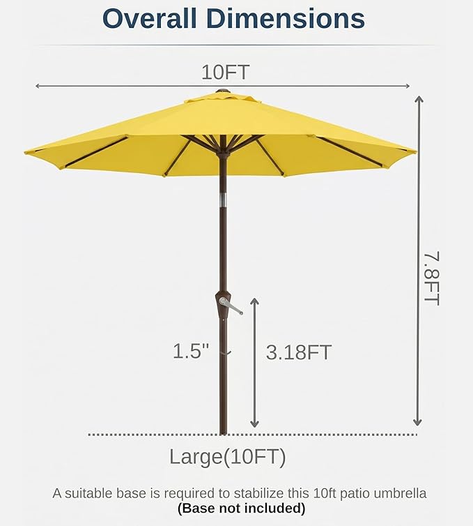 10FT Patio Umbrella, Outdoor Umbrella with Push Button Tilt and Crank, 8 Sturdy Ribs, UV Protection & Waterproof Market Umbrella for Pool, Backyard, Beach,Deck (Yellow)