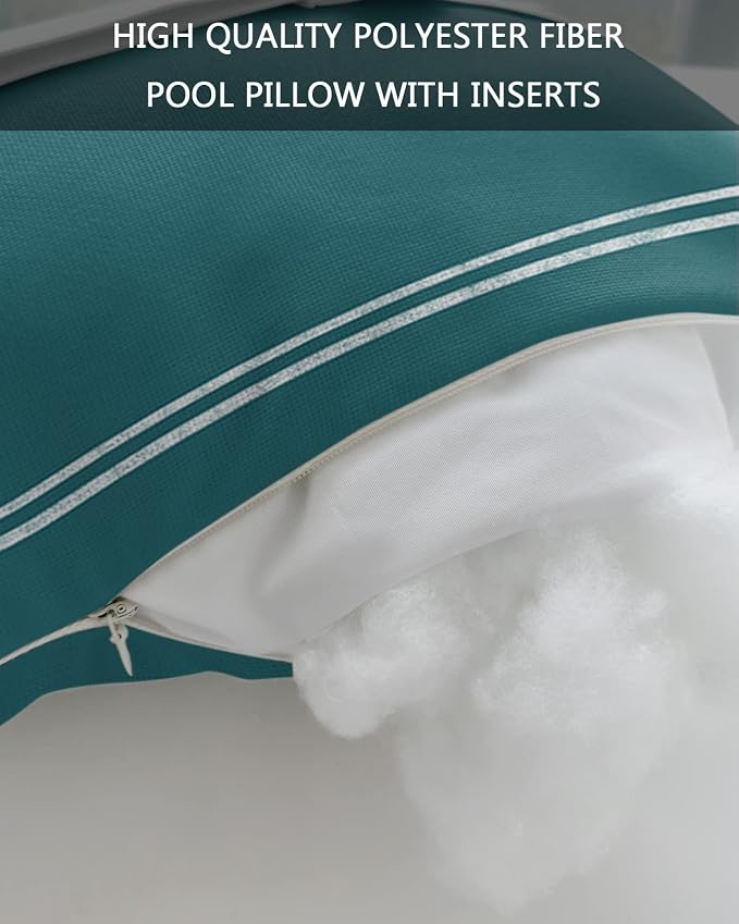 Outdoor Pillows Covers with Inserts Solid Color Teal Waterproof Recliner Pillow with Adjustable Strap Throw Pillows for Patio Furniture Pool Lounge Chair, 11x16 inch, 1PCS