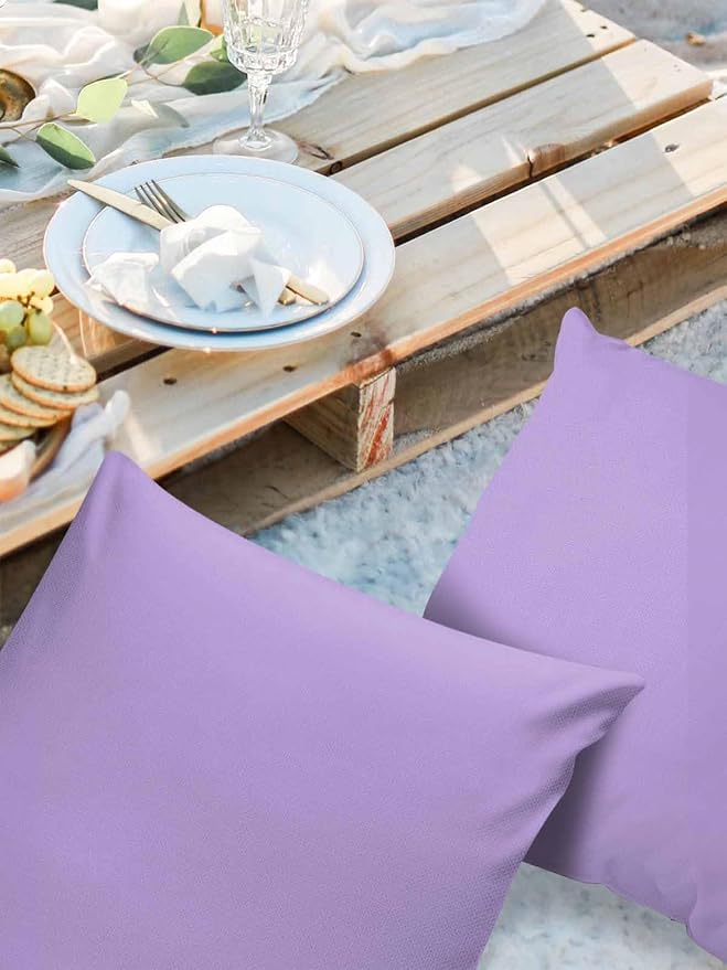 Outdoor Waterproof Throw Pillow Covers Set of 2 Lavender Purple Pillowcases 20x20 Inches Simple Style Patio Decorative Pillows Cushion Case Patio Pillows for Couch Bed Chair Garden
