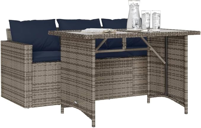 2 Piece Patio Dining Set with Cushions, Porch Furniture Set Sectional Sofa Patio Conversation Set Outdoor Lounge Sets for Piazza Garden Negotiation Area Poolside Gray Poly Rattan