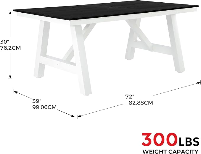 Costaelm Outdoor Dining Tables for Patio, 72" Rectangle 6-Person HDPE Dining Table with Umbrella Hole and Metal Frame for Outside, Garden, Poolside, Backyard, Porch, Balcony, Black