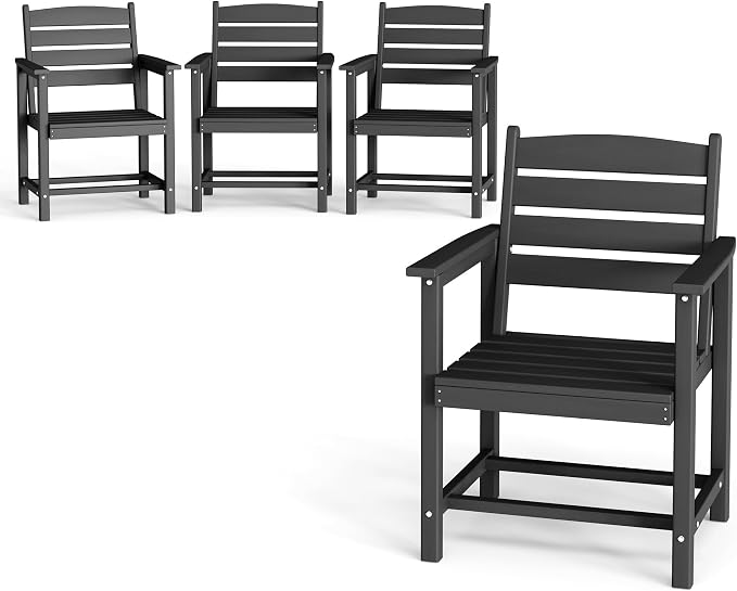 UDPATIO HDPE Outdoor Dining Chair Set Patio Furniture Heavy Duty | Seating Extra-Wide Easy to Assembly All-Weather for Pool Garden Backyard Indoor Kitchen Grey Black
