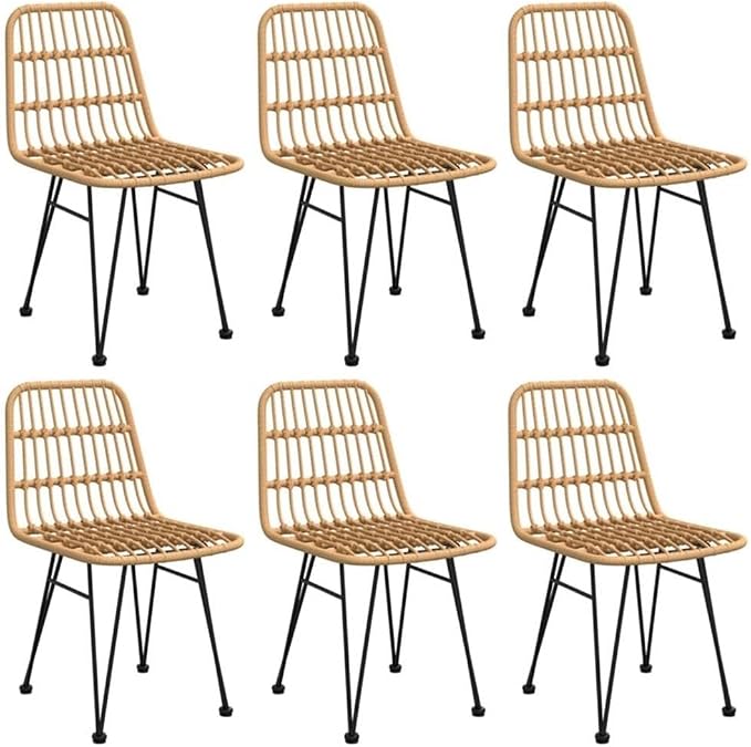Afuera Living Contemporary 7 Piece Patio Dining Set, Black Powder-Coated Steel Frame, Rectangular Tempered Glass Table with 6 Poly Rattan Chairs, Weather Resistant Outdoor Furniture for Garden,