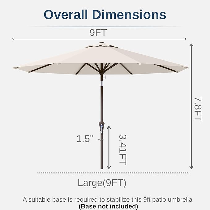 9ft Patio Umbrella with Push Button Tilt and Crank,Outdoor Market Table Umbrella UV Protection 8 Sturdy Ribs for Backyard,Garden,Pool,Deck(Creamy-white)