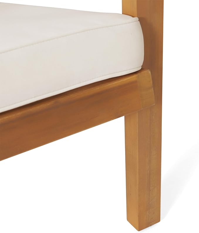 Christopher Knight Home Leah 2-Seater Acacia Wood Outdoor Patio Furniture Set, Outdoor Conversation Chat Set with Cushion, Adirondack Chairs Set of 2 + Side Table Set for Backyard Balcony, Teak+Beige