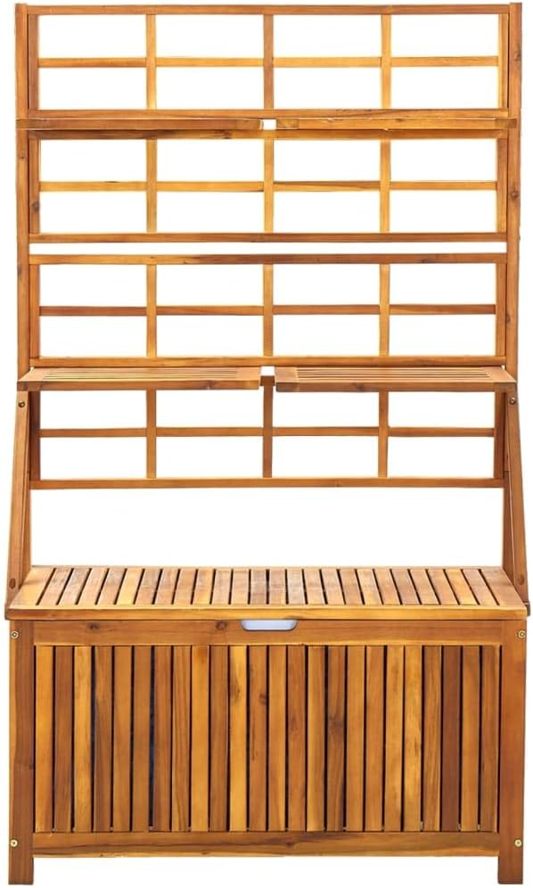 Wooden Storage Box with Trellis, Outdoor Storage Deck Box with Trellis,Patio Cabinet with Inner Bag, Storage Chest, 39"x19.7"x63" Solid Wood Acacia