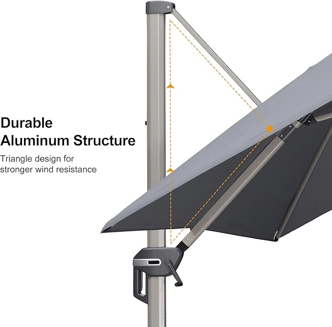 PURPLE LEAF 9' X 11' Patio Umbrella, Rectangle Outdoor Cantilever Umbrella, Aluminum Offset Umbrella with Champagne Frame and 360° Rotation for Pool Deck Garden, Light Grey