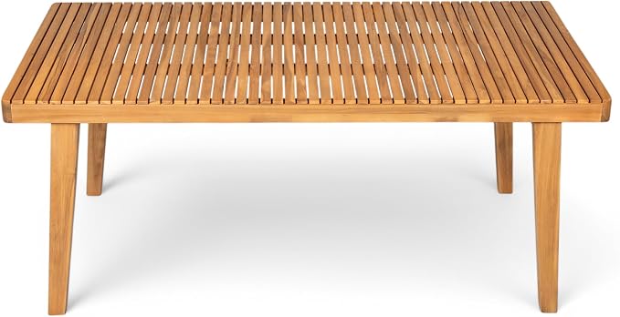 Christopher Knight Home Hobson Acacia Wood Outdoor Dining Table for 6, Wooden Patio Farmhouse Dining Table, Rectangle Slatted Top for Outdoor Gatherings, Natural Finish