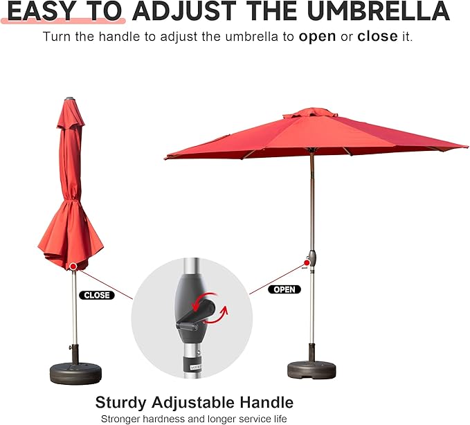 Domi 9FT Patio Umbrella Outdoor Market Umbrella with Silver Aluminum Pole, UV Resistant Canopy, Wind Vent, Tilt & Crank System, Perfect for Patio, Garden, Deck, Pool, Outdoor Dining, Red