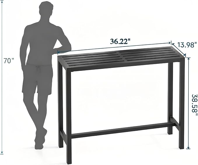 Outdoor Bar Table, 36in Bar Height Table, Black Metal Frame with Weatherproof Top, HDPE Outdoor Furniture for Patio, Hot Tub, Party, Balcony, Indoor