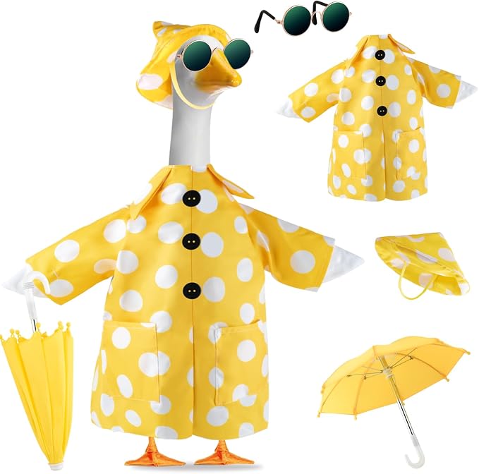 Porch Goose Outfits Summer with Sunglasses & Umbrella & Hat, Polka Dots | For 23" Cement Plastic Goose Statue, Autumn Costumes, Garden Lawn Decor, Goose Costume for Yard Statues, Hawaiian Style