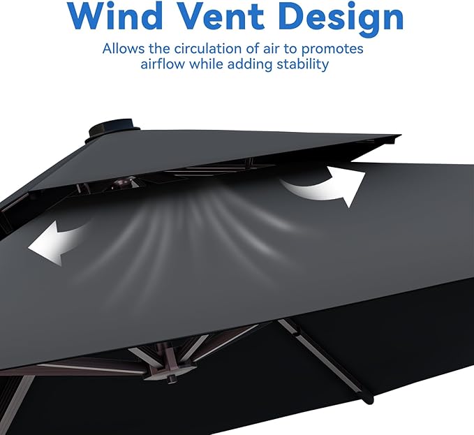10x13FT Black Cantilever Outdoor Patio Umbrella with Base, Large Rectangular Offset Design, Double Top Heavy Duty Aluminum Frame & 360° Rotation for Pool Garden Deck Backyard
