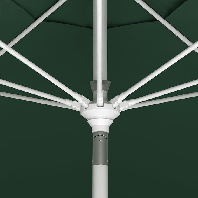 California Umbrella 11Ft Sunbrella Patio Umbrella, Fiberglass Ribs, Hand-Crank, Tilt-Collar, White Frame, Forest Green Fabric