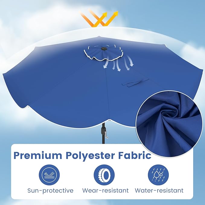 Tangkula 10 FT Solar Patio Umbrella, 2-Tiers Outdoor Scalloped Table Umbrella with 24 LED Lights, Tilt Adjustment, Crank, 8 Ribs for Market Backyard Pool Deck Beach Lawn (Navy)