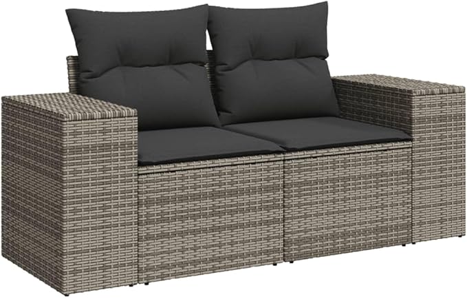 vidaXL Patio Sofa Set with Cushions 4 Piece, Outdoor Conversation Set, Sectional Sofa for Balcony Garden, Patio Furniture, Gray Poly Rattan