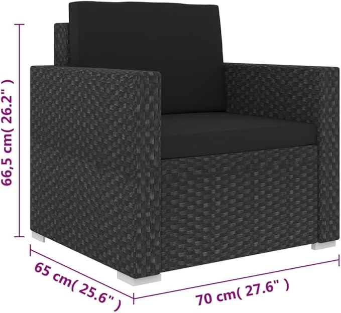 6 Piece Patio Lounge Set with Cushions, Patio Conversation Set Porch Furniture Set Outdoor Sofa Sets Sectional Sofa for Piazza Garden Negotiation Area Poolside Poly Rattan Black