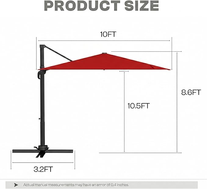 Cantilever Patio Umbrella, Large Square Outdoor Offset Umbrella with Aluminum Pole, 360-degree Rotation for Garden, Deck, Pool