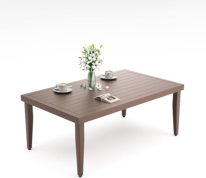 40" Aluminum Outdoor Patio Coffee Table, All-Weather Rust-Resistant Patio Coffee Table with Slatted Top, Modern Rectangular Outside Furniture for Garden, Deck, Balcony and Poolside, Brown