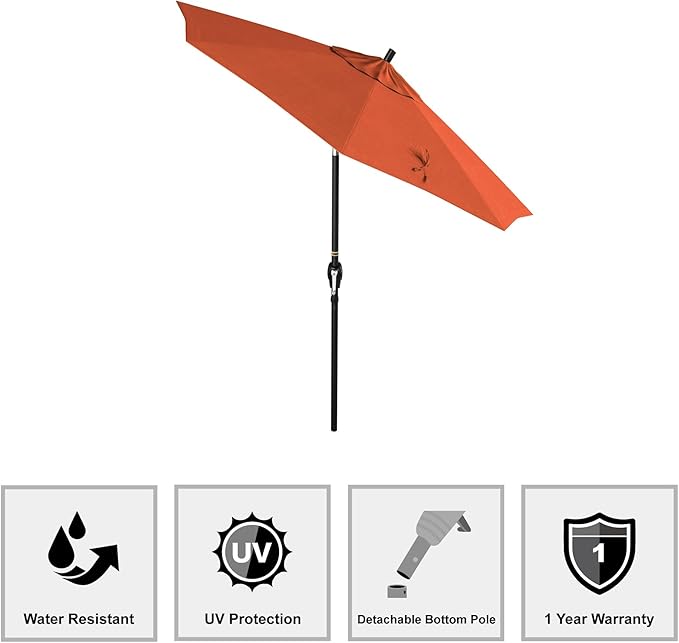 California Umbrella 7.5' Round Aluminum Market Umbrella, Crank Lift, Push Button Tilt