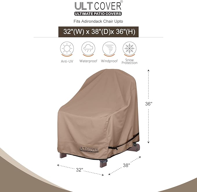 ULTCOVER Waterproof Patio Adirondack Chair Cover 2 Pack for Outdoor Chair Size Upto 32W x 38D x 36H inch