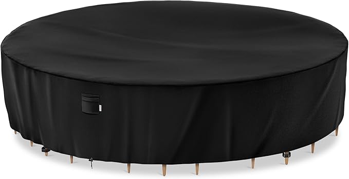 iBirdie Extra Large Round Patio Furniture Cover 132 x 28 inch, 11 ft, Outdoor Waterproof and Weatherproof for Garden Table and Chairs, Heavy Duty 600D, fit 132, 130 Diameter