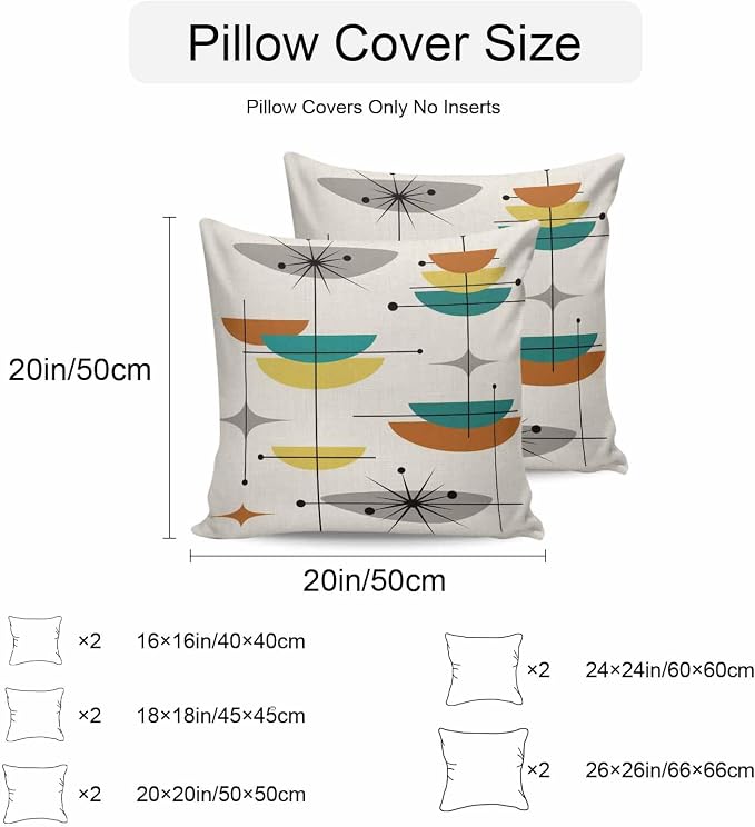 Vandarllin Outdoor Throw Pillows Covers 26x26 inch Set of 2 Waterproof Boho Mid Century Decorative Zippered Cushion Covers for Patio Furniture, Yellow Orange Geometric Abstract Lumbar Pillowcases