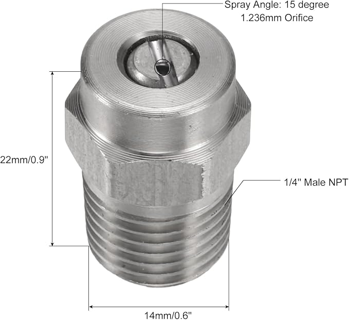 uxcell 6 Pcs Pressure Washer Tip 1/4" Male NPT Threaded Spray Nozzles Stainless Steel for Water Gun Water Broom and Undercarriage Cleaner (15 Degree, 1.236mm Orifice)