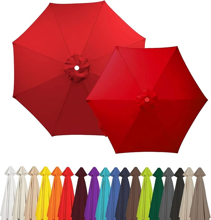 Outdoor Umbrella Replacement Canopy, 6 Ribs 8 Ribs Patio Umbrella Replacement Top Cover, 6.6ft 9 ft 10ft 13ft Waterproof Umbrella Top Canopy Fabric Replacement Canvas(Bright Red,8.2FT 8-Ribs)