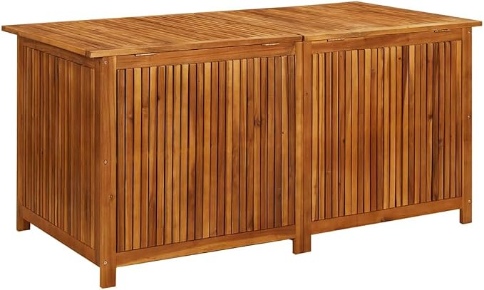 Outdoor Storage Box Large Deck Bin with Waterproof Liner Solid Acacia Wood Brown for Patio Garden Backyard Furniture, 59.1 x 31.5 x 29.5 Inches