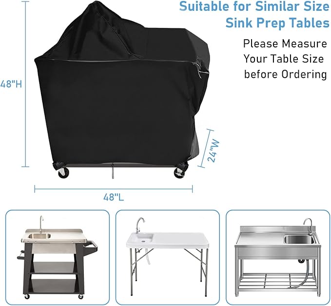 Prep Table Cover,Waterproof Outdoor Sink Cover for Cuisinart CGWM-090 and CGWM-094,Dustproof Prep Table Covers Sink Station Cover-48"Lx24"Wx48"H